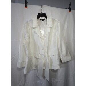Perceptions Women's White Satin Blazer Belted Two Button 3/4 Sleeve Size 18